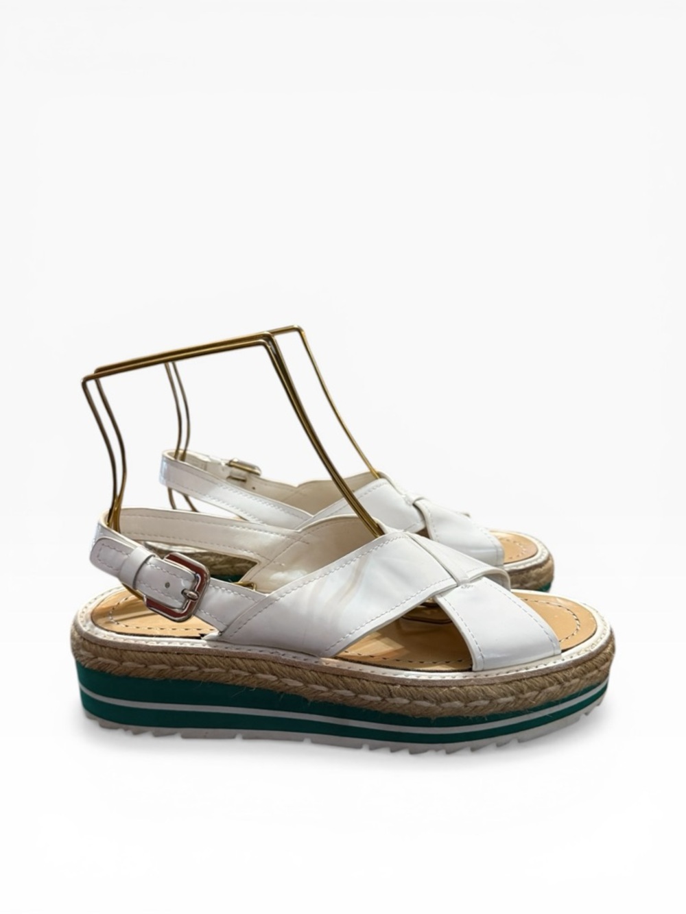 Prada Monolith White Leather Crisscross Platform Espadrille Sandals EU 37 US 7 - Picture 7 of 12